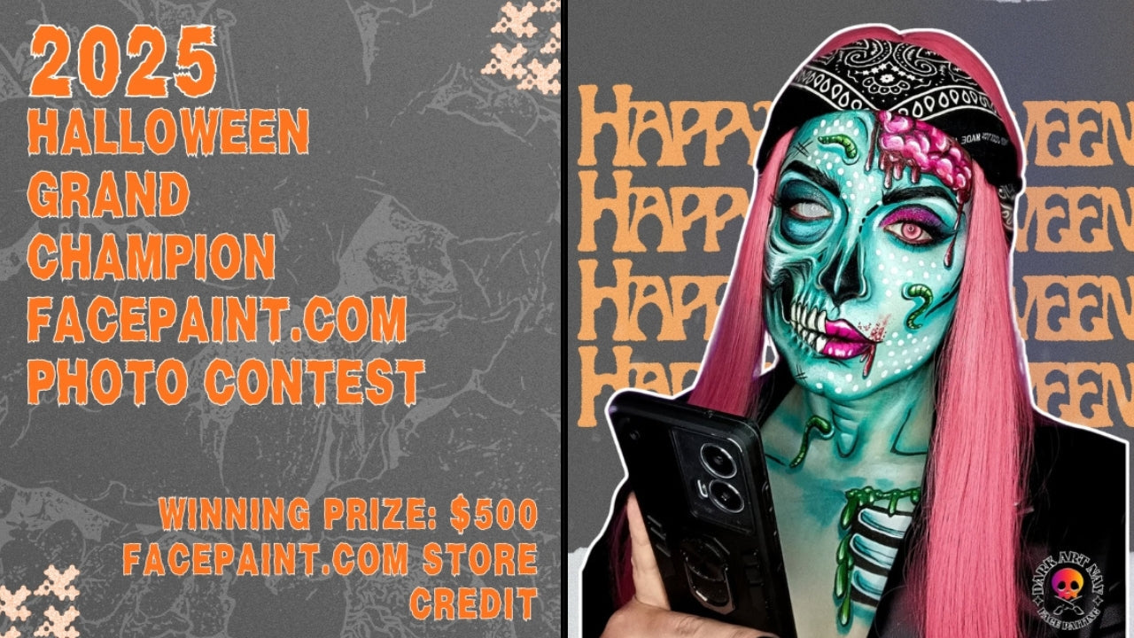 2025 FacePaint.com Halloween Photo Contest Grand Champion: Stunning Pop-Art Zombie Look by @DarkArt_nay.