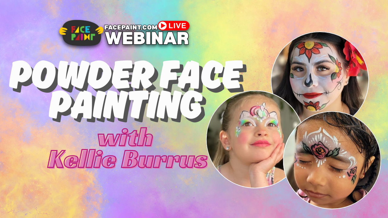 Powder face painting butterfly design by Kelly Burris
