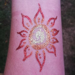 Freehand Glitter Tattoo - Sun Design - Facepaint.com