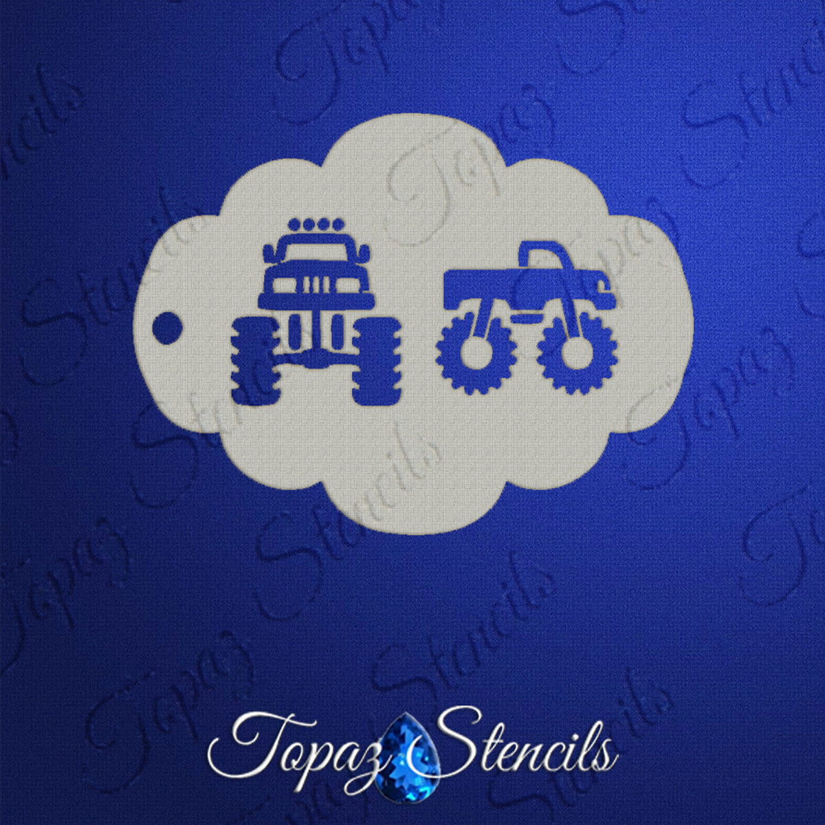 Topaz Face Painting Stencil - Simple Monster Trucks